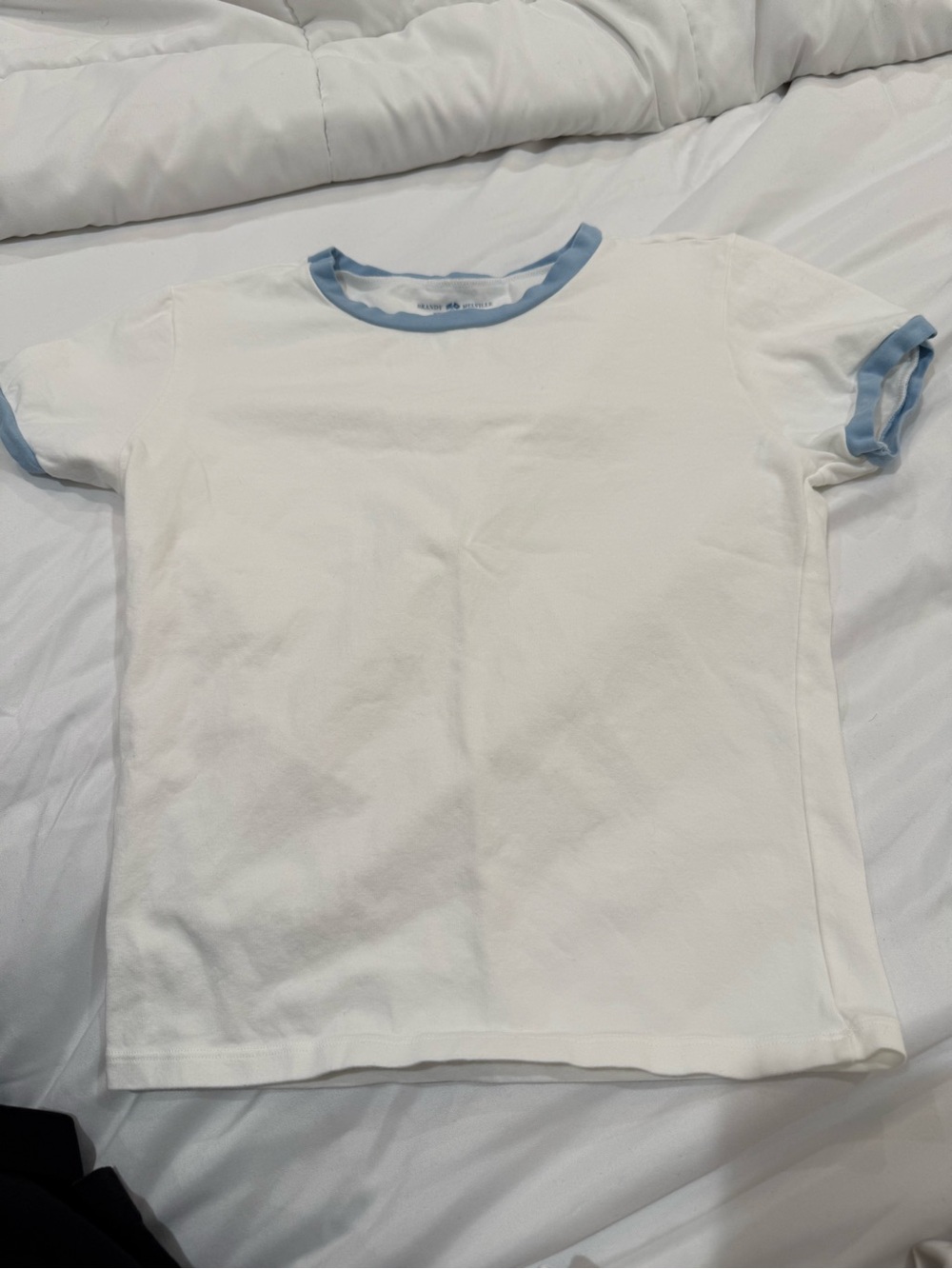 Brandy Melville White Tee with Light Blue Ringer Trim